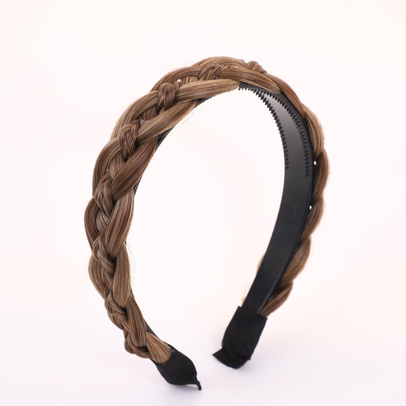 TOECWEGR Braided Headband With Teeth Synthetic Hairpiece Hair 3 Shares Merger Plaited Wide Fishtail Braided Hair Band Hairpiece for Women Beauty (Chocolate Dark Aroma Penang Color, Free) - Image 3